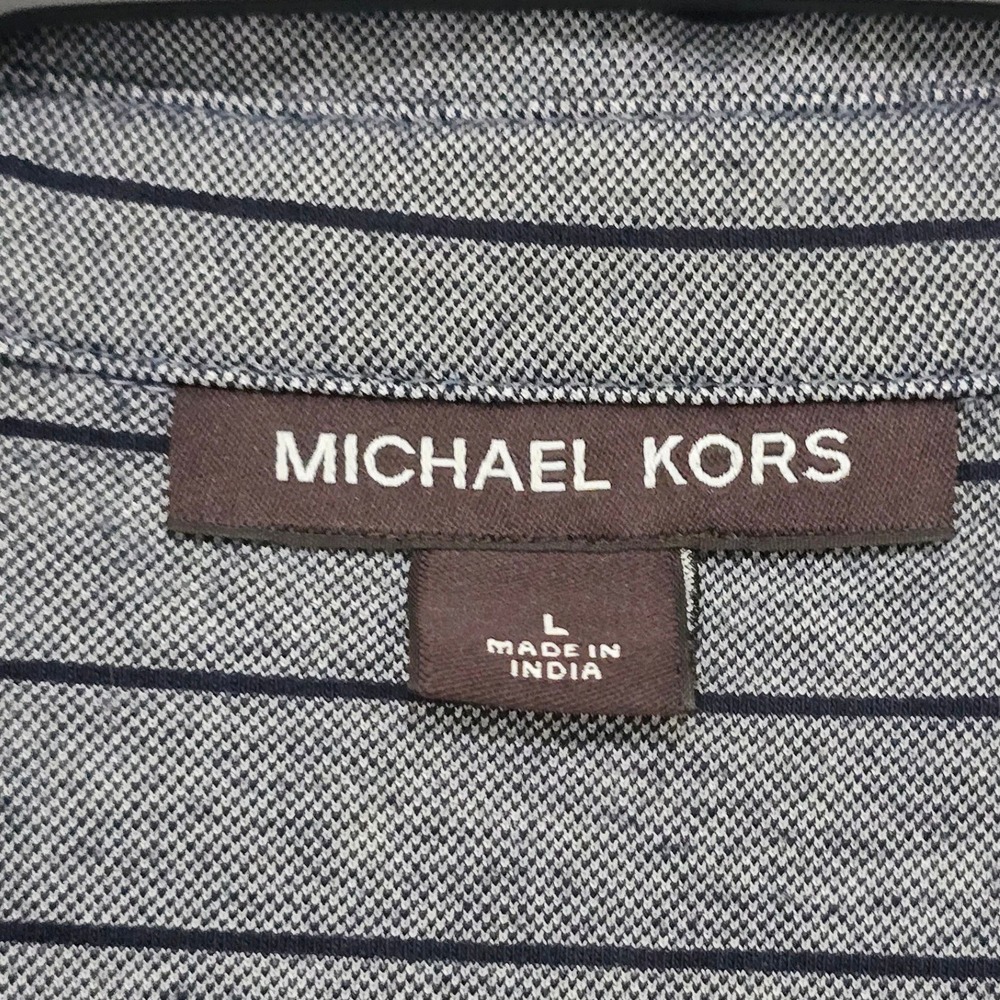 Michael Kors Button Down Men Large Grey Navy Striped Long Sleeve Shirt - Picture 2 of 7